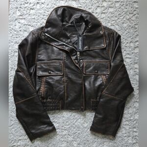 Blank NYC Dark Brown Faux Leather Bomber Jacket
